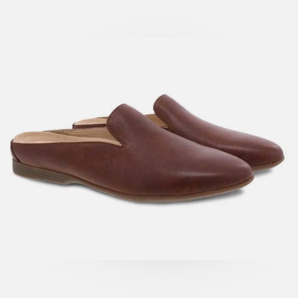 Dansko Lexie Saddle Milled Brown Leather Mules